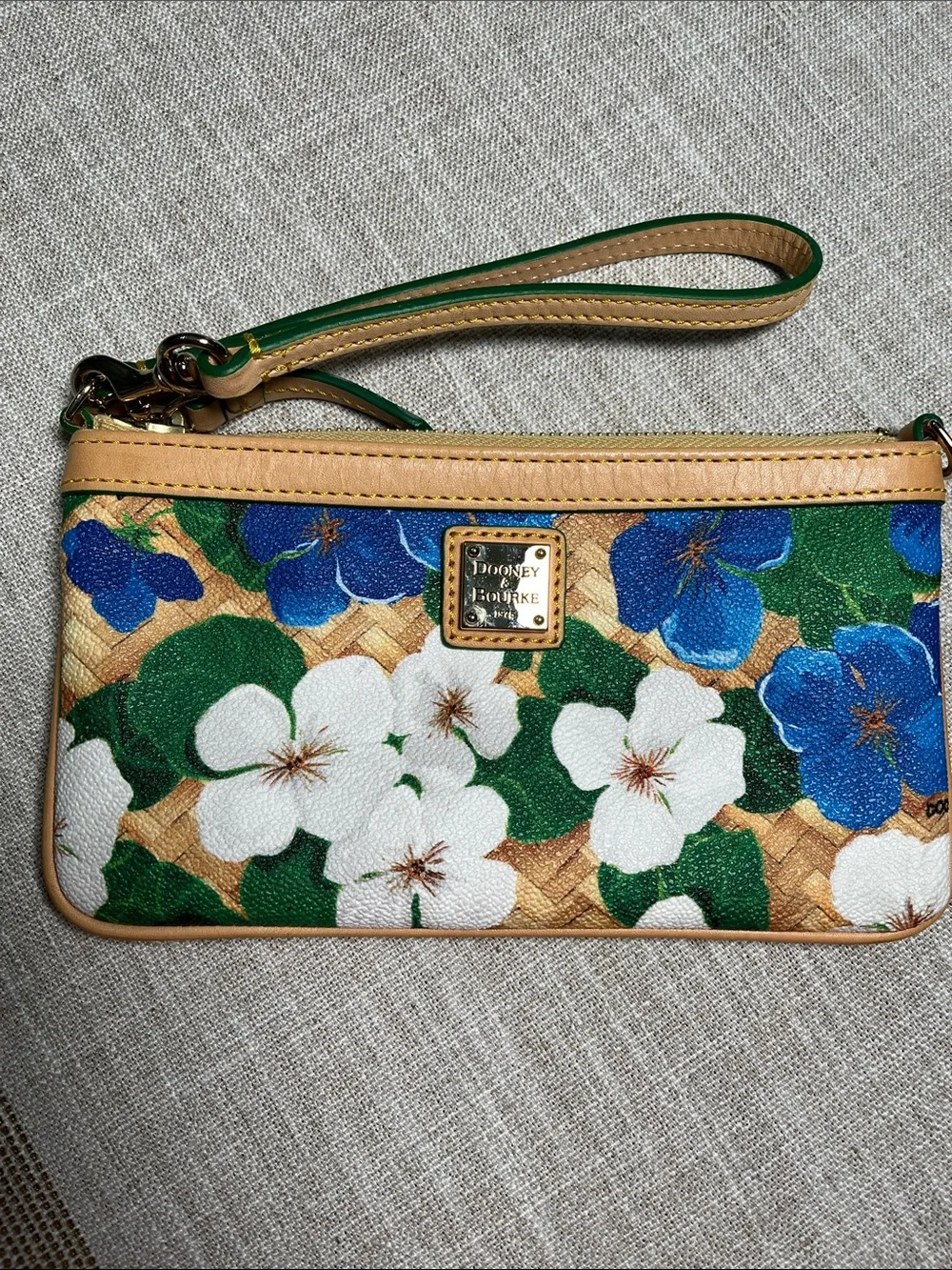 Dooney & Bourke Floral Wristlet in Beige, Blue, White, Green